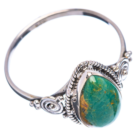Sterling silver turquoise cabochon ring with filigree side scrolls, size 10