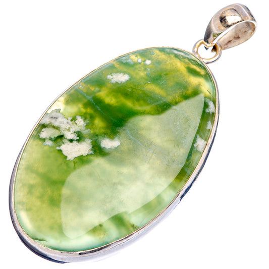 Chrome chalcedony pendant with green oval cabochon, .925 sterling silver setting