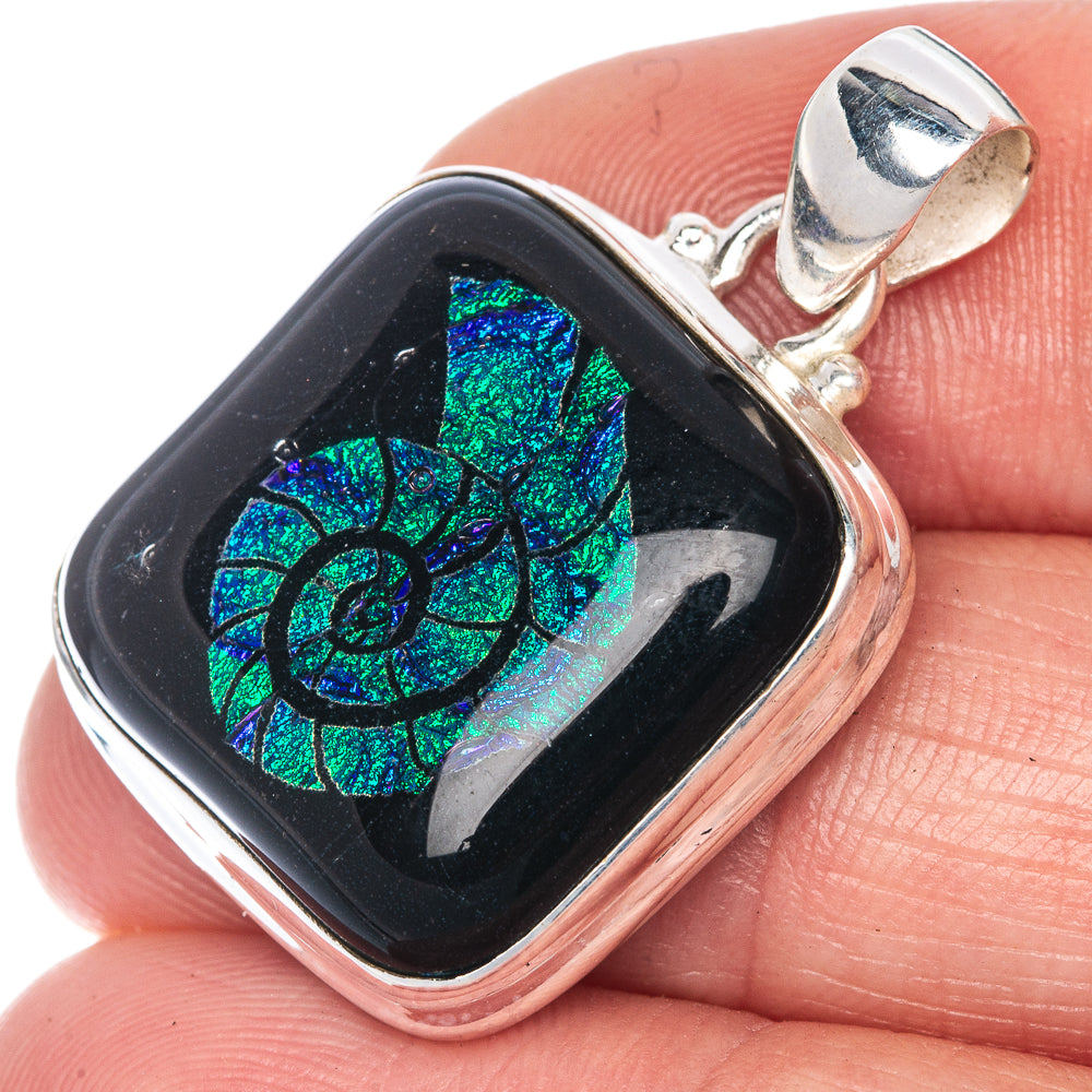 Dichroic Glass Shell Pendant 1 1/4" (925 Sterling Silver) P40809