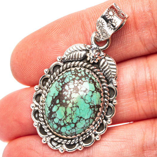 Exclusive Southwestern Style Hubei Turquoise Pendant 1 5/8" (.925 Sterling Silver)