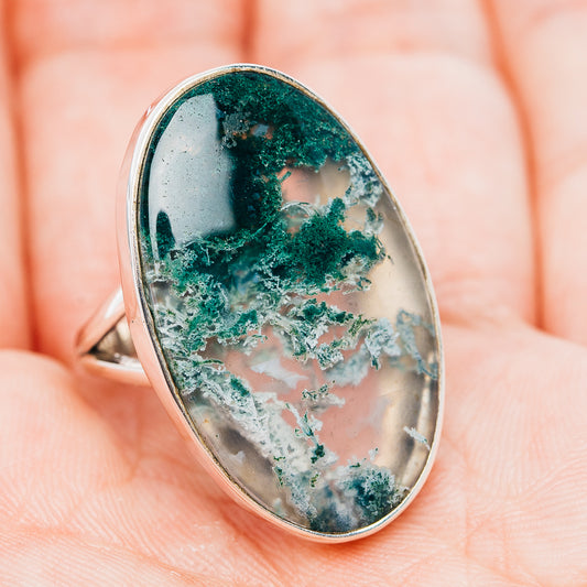 Premium Green Moss Agate Ring Size 7.5 (.925 Sterling Silver)