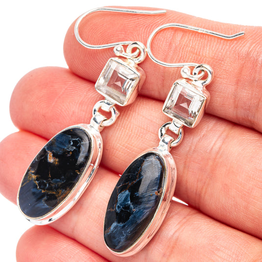 Pietersite, White Quartz 925 Sterling Silver Earrings 2" (925 Sterling Silver) E2183