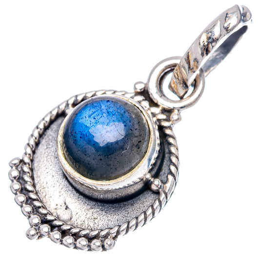 Sterling silver labradorite pendant, oval blue cabochon in ornate scalloped frame