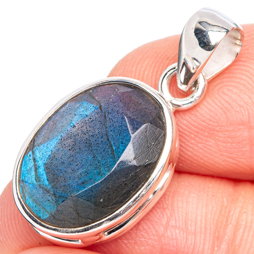 Labradorite pendant in oval bezel setting with sterling silver bail, blue flash