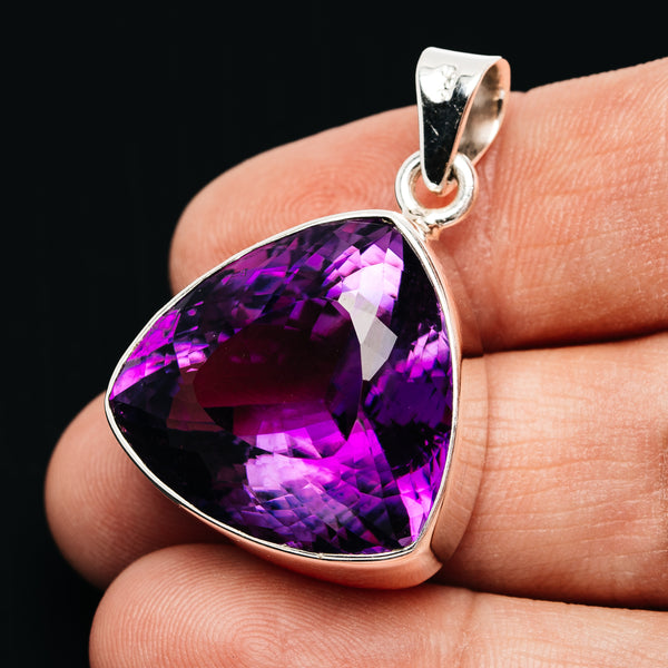 Premium 44ct Faceted Brazilian Amethyst Pendant 1 3/8" (.925 Sterling Silver)