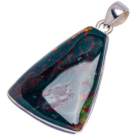 925 sterling silver bloodstone pendant, faceted black-green cabochon with red specks, bail