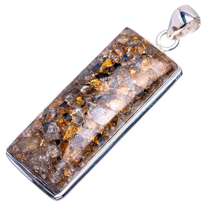 Rectangular labradorite pendant with metallic flecks in 925 silver bezel, hanging bail.