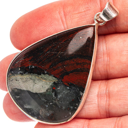 African Bloodstone Pendant 2 1/8" (Silver Plated)