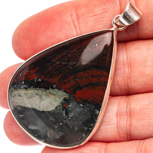 African Bloodstone Pendant 2 1/8" (Silver Plated)