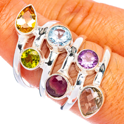 Large Citrine, Peridot, Blue Topaz, Ruby, Amethyst, White Quartz Ring Size 7.75 (925 Sterling Silver) R144516