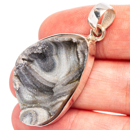 Sterling silver druzy pendant with oval desert rose stone and top bail loop