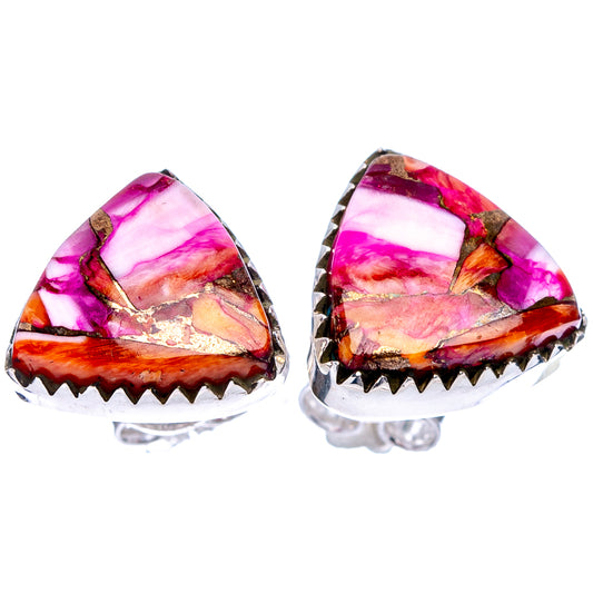 Turquoise mosaic teardrop earrings with pink and orange panels, silver bezel settings