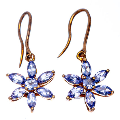 10k Gold Faceted Tanzanite Earrings 1 1/8" (925 Sterling Silver) E433160