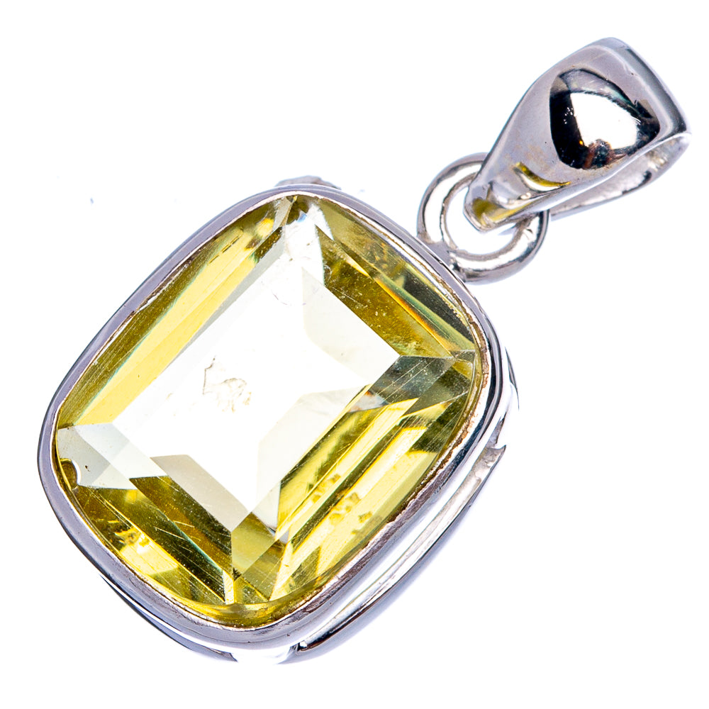 Faceted citrine pendant in polished 925 silver bezel with oval bail, bright yellow gem