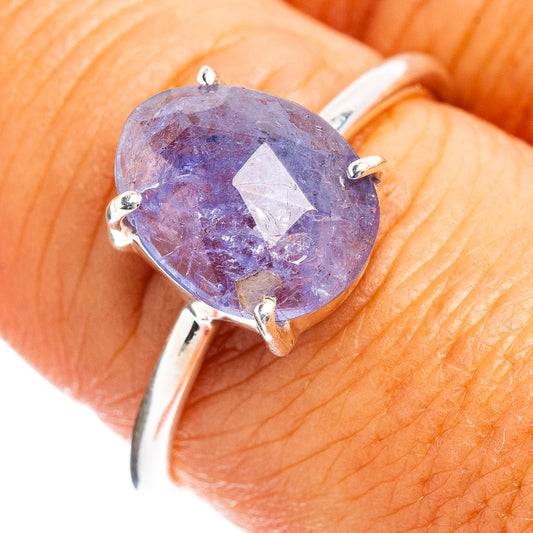 Faceted tanzanite ring, .925 sterling silver, oval blue-violet gemstone setting