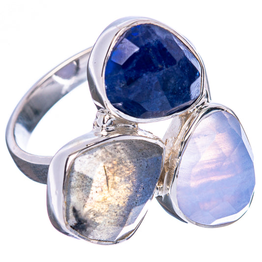 Premium Blue Lace Agate, Labradorite, Lapis Lazuli Sterling Silver Ring Size 5.75 R3603