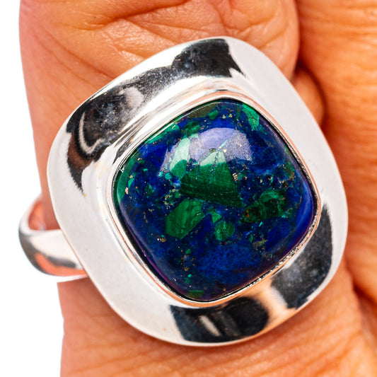 Sterling silver oval cabochon ring with blue-green stone bezel