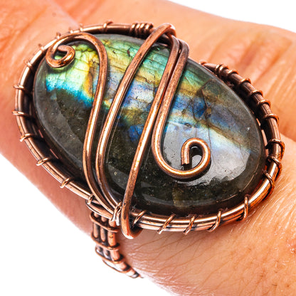Labradorite Wire Wrap Ring Size 6.5 (Oxidized Copper)