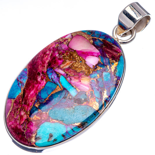 Teardrop multicolor stone pendant with .925 sterling silver bail, pink and turquoise