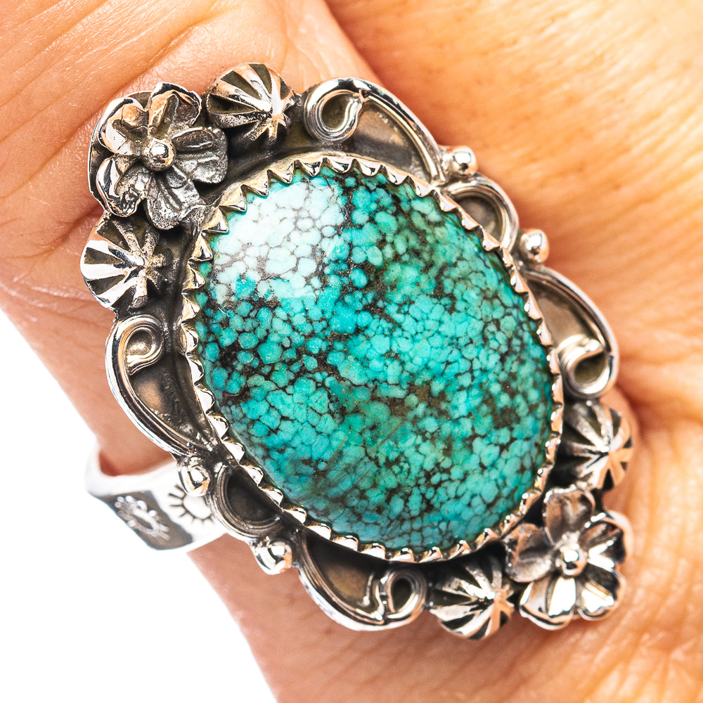 Exclusive Southwestern Style Hubei Turquoise Ring Size 9 Adjustable (.925 Sterling Silver)