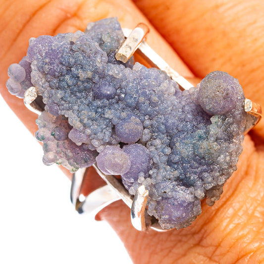 Sterling silver ring with purple grape agate druzy cluster and prong settings