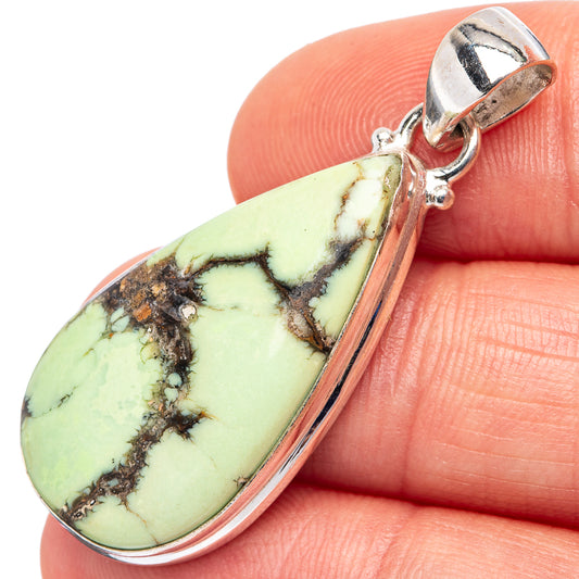 Sterling silver variscite teardrop pendant with green cabochon and black matrix