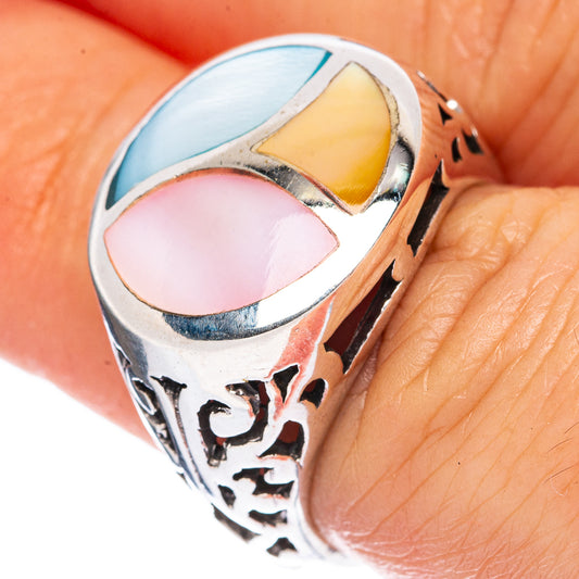 Mother Of Pearl Inlay Ring Size 6.5 (925 Sterling Silver) R2825
