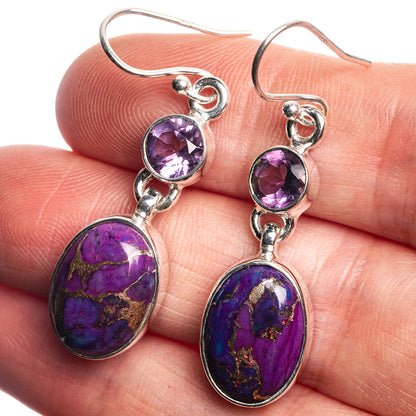 Purple Copper Composite Turquoise, Amethyst 925 Sterling Silver Earrings 1 5/8"