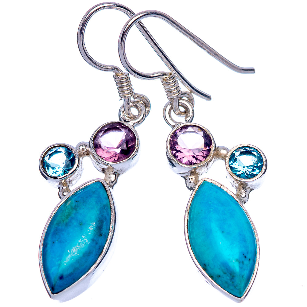 Chrysocolla, Amethyst, Blue Topaz Earrings 1 1/2" (925 Sterling Silver) E433368