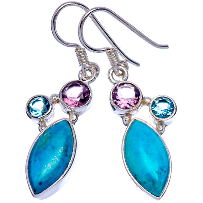Chrysocolla, Amethyst, Blue Topaz Earrings 1 1/2" (925 Sterling Silver) E433368