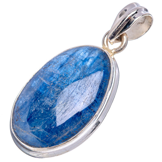 Oval kyanite pendant in .925 sterling silver, blue cabochon stone with bail.