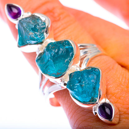 Large Raw Blue Fluorite, Amethyst Ring Size 10.75 (925 Sterling Silver) RING140020