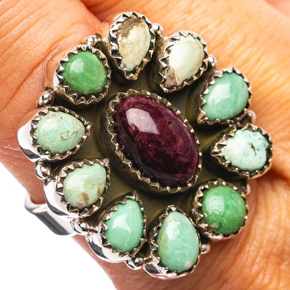 Exclusive Southwestern Style Puprle Spiny Oyster, Variscite Ring Size 8 Adjustable (.925 Sterling Silver)