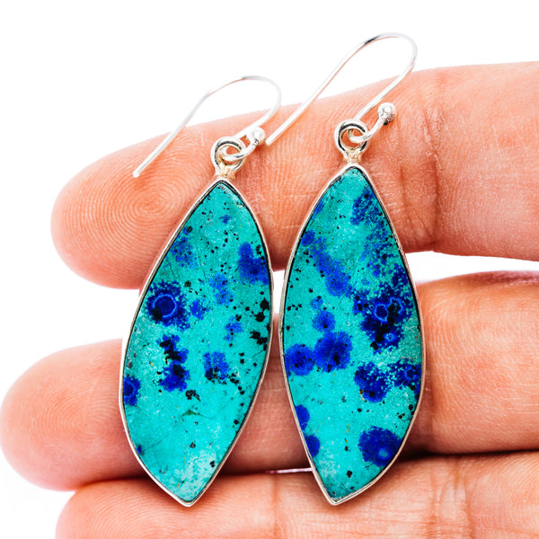 Large Premium Bluebird Azurite Earrings 2 1/8" (.925 Sterling Silver)