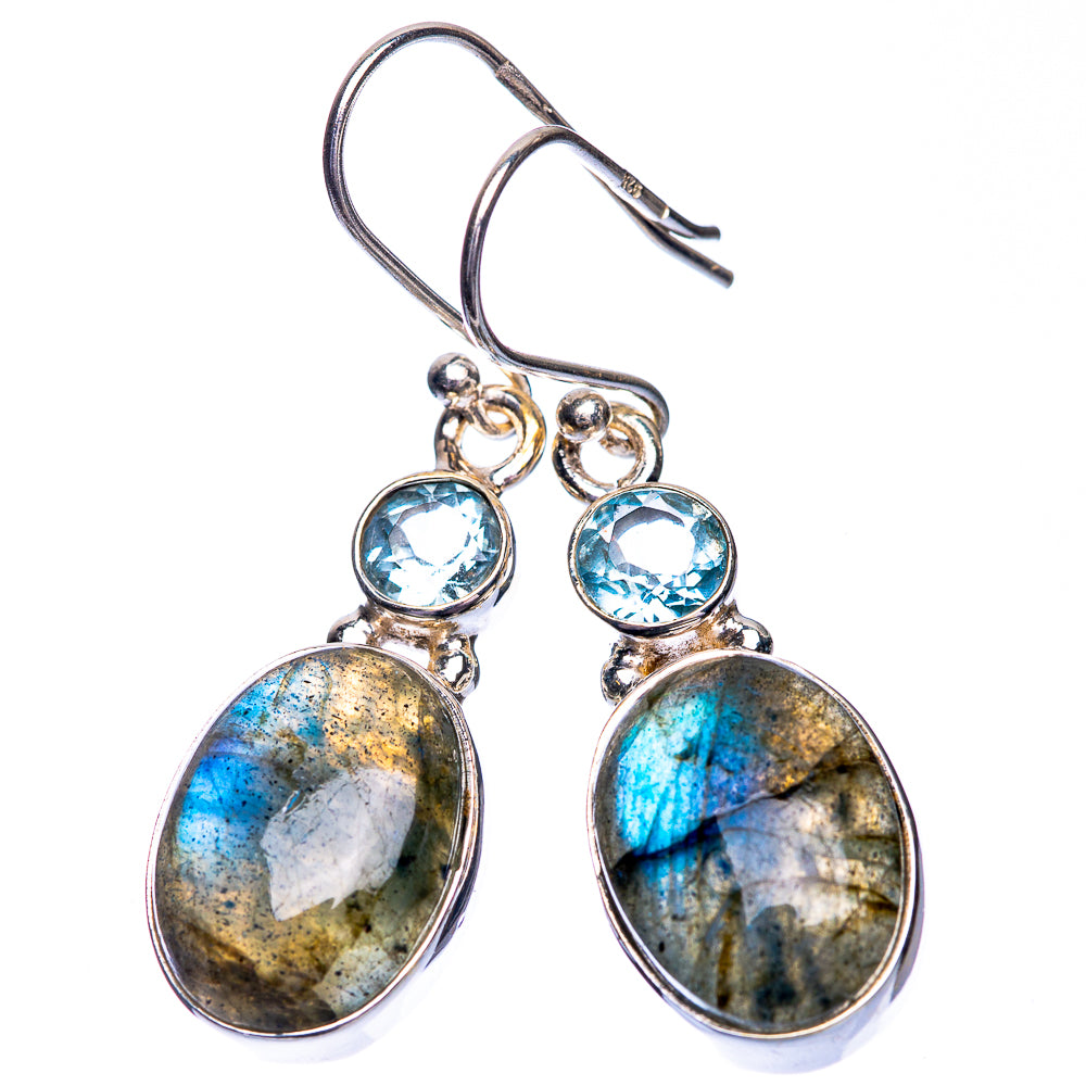 Labradorite, Blue Topaz Earrings 1 1/2" (925 Sterling Silver) E432538