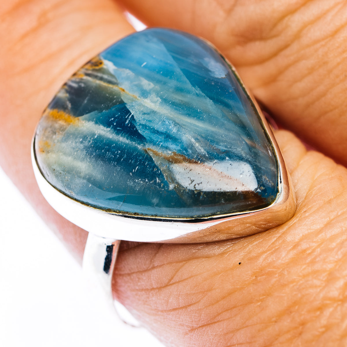 Rare Aquatine Lemurian Calcite Ring Size 9.5 (.925 Sterling Silver)