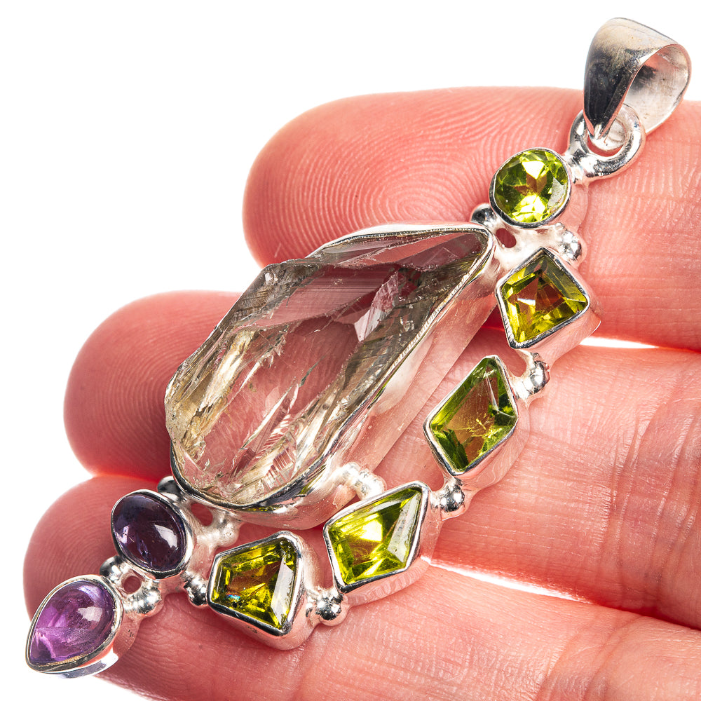 Rough Green Amethyst, Peridot, Amethyst 925 Sterling Silver Pendant 2 3/8"