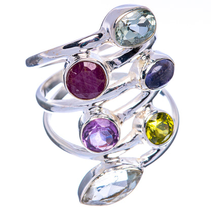 Large Ruby, Blue Topaz, Amethyst, Peridot, White Quartz Ring Size 7.75 (925 Sterling Silver) R144662