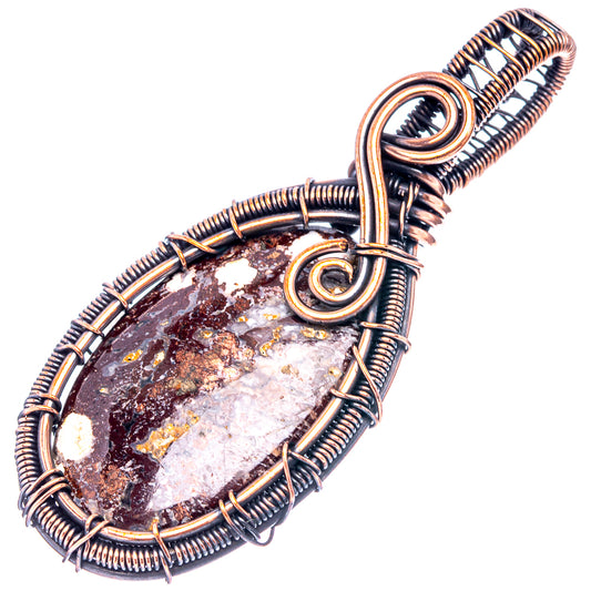 Oxidized copper wire-wrapped jasper pendant with teardrop stone and loop bail