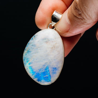 Premium Rainbow Moonstone Pendant 1 7/8" (.925 Sterling Silver)