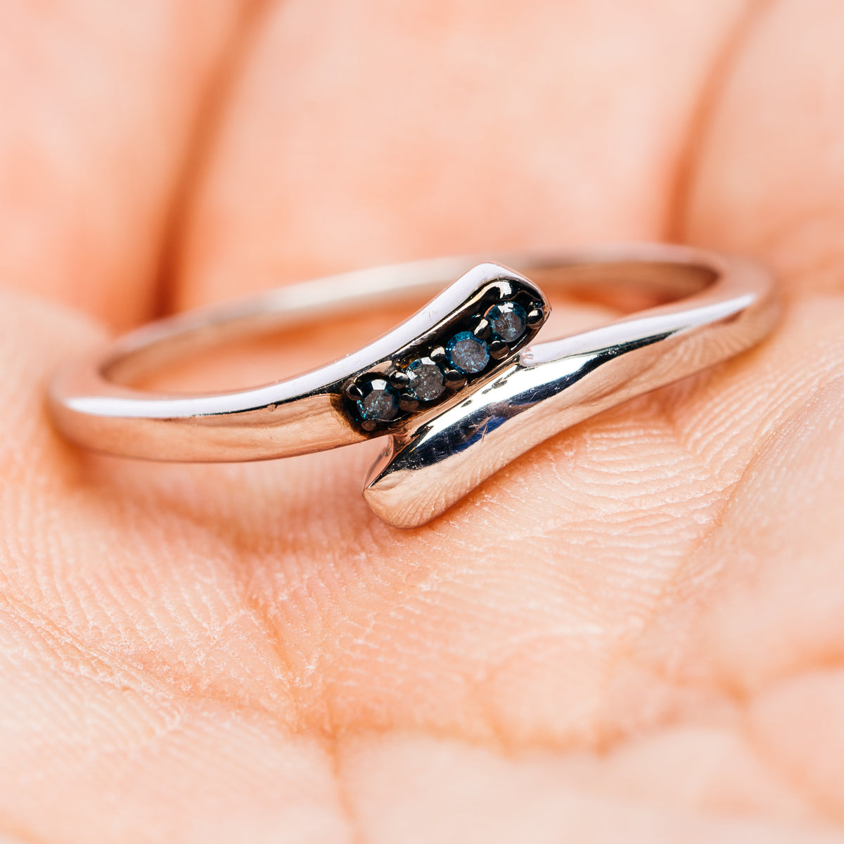 Blue Diamond Ring Size 8.75 (.925 Sterling Silver)
