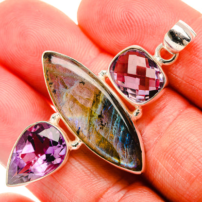 Labradorite, Amethyst Pendant 2" (925 Sterling Silver) PD38136