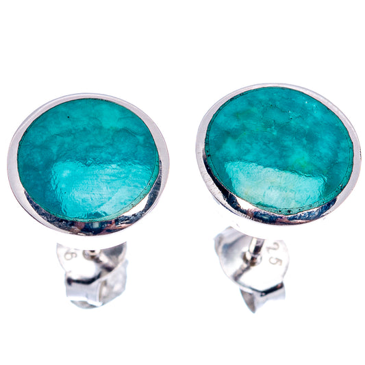 Round turquoise cabochon earrings with sterling silver posts and butterfly backs