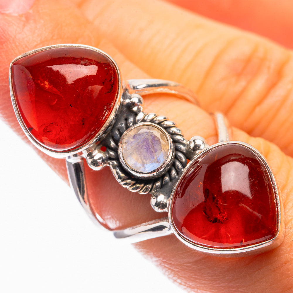 Large Baltic Amber, Rainbow Moonstone Ring Size 6 (925 Sterling Silver) R142180