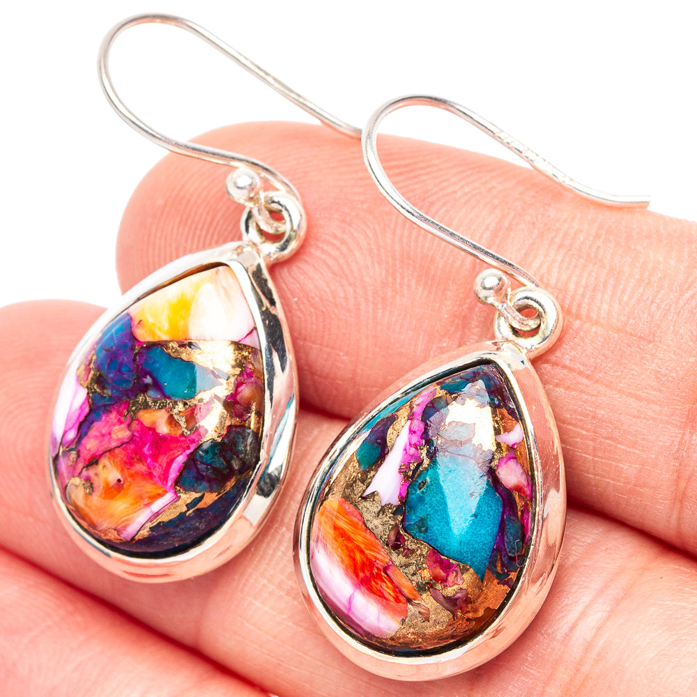 Kingman Pink Dahlia Turquoise 925 Sterling Silver Earrings 1 3/8" (925 Sterling Silver) E2190