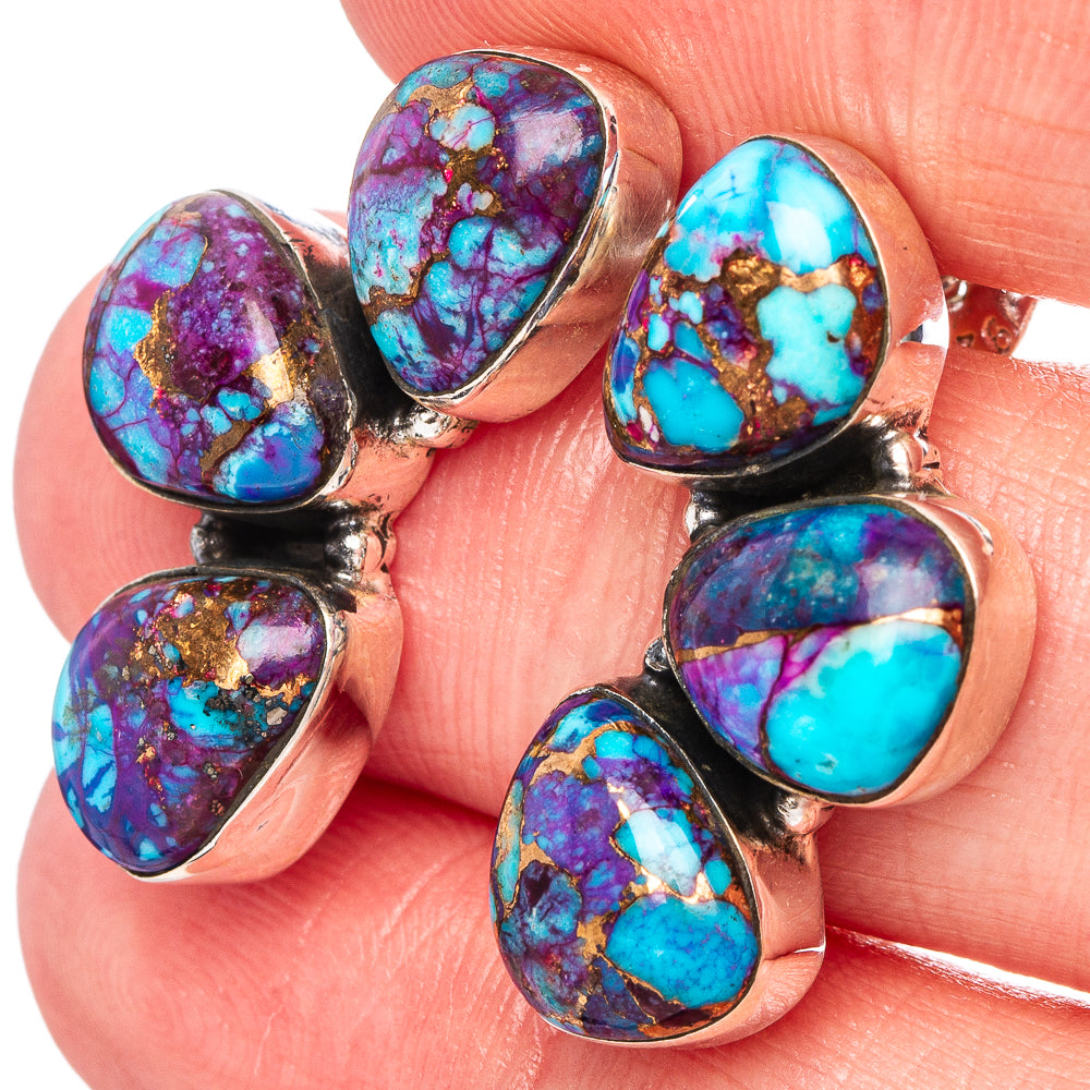 Purple Copper Turquoise Native Style Earrings 1" (.925 Sterling Silver) Exclusive