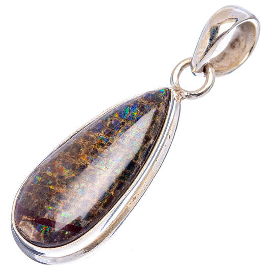 Sterling silver pendant with teardrop ammolite stone and round bail loop