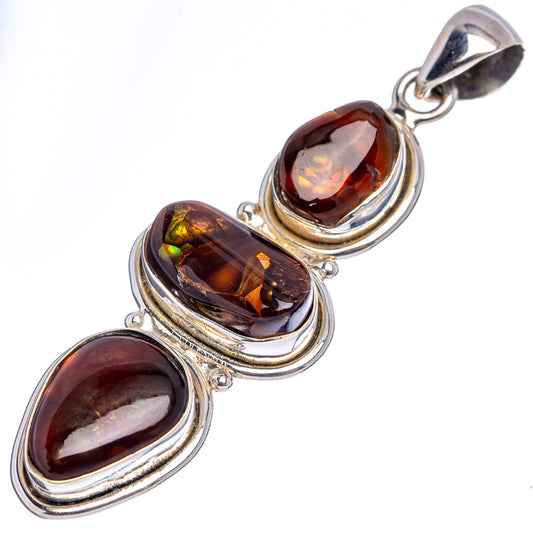 Sterling silver fire agate pendant with bail, three oval stones in dark amber-red tones