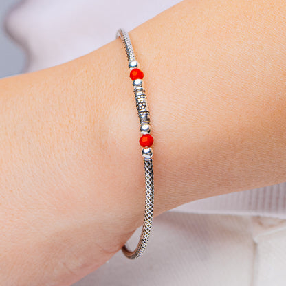 Tibetan Style Enamel Bead Bracelet 6 5/8" (.925 Sterling Silver)