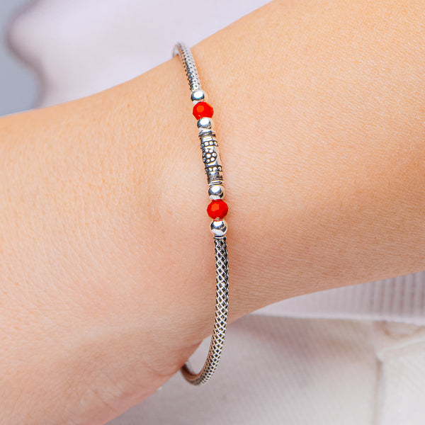 Tibetan Style Enamel Bead Bracelet 6 5/8" (.925 Sterling Silver)